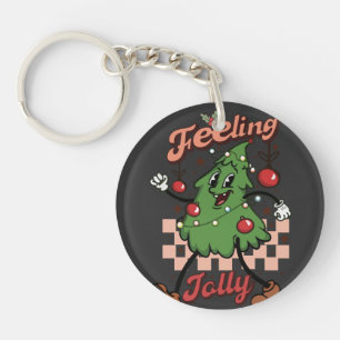Feeling Jolly Retro Christmas Vintage Santa Key Ring