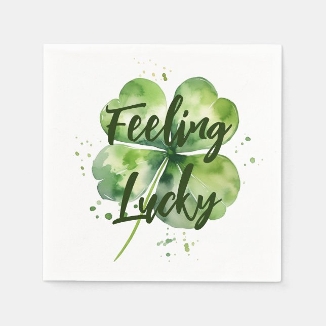 Feeling Lucky | Clover Leaf | St. Patrick's Napkin (Front)