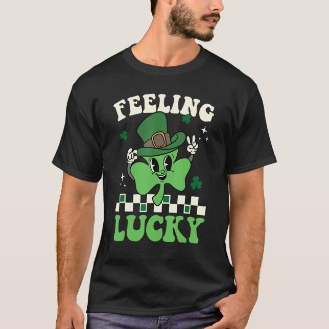 Feeling Lucky Happy St Patrick's Day Shamrock Iris T-Shirt (Front)