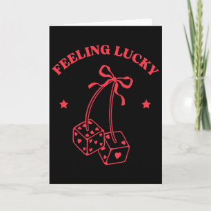 Feeling Lucky Retro Dice Valentine Cute Hearts Rib Card