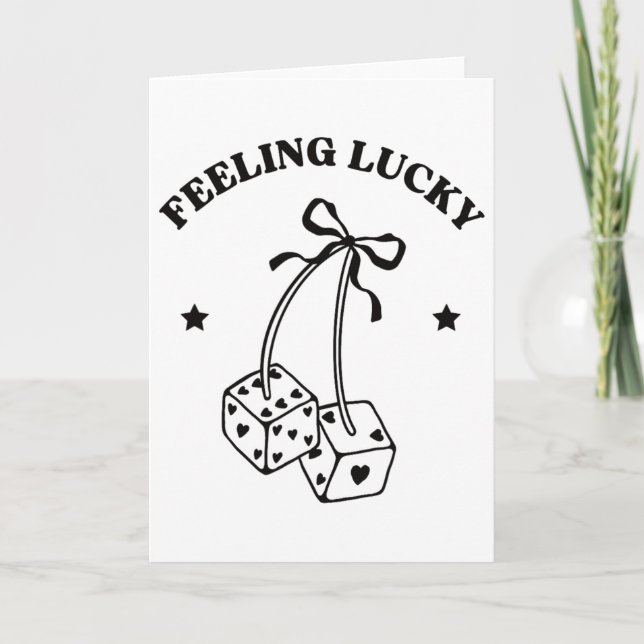 Feeling Lucky Retro Dice Valentine Cute Hearts Rib Card (Front)
