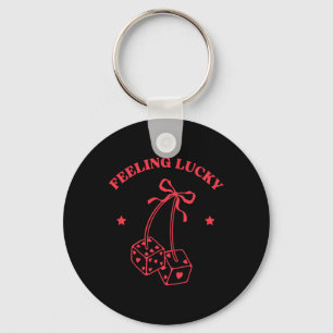 Feeling Lucky Retro Dice Valentine Cute Hearts Rib Key Ring