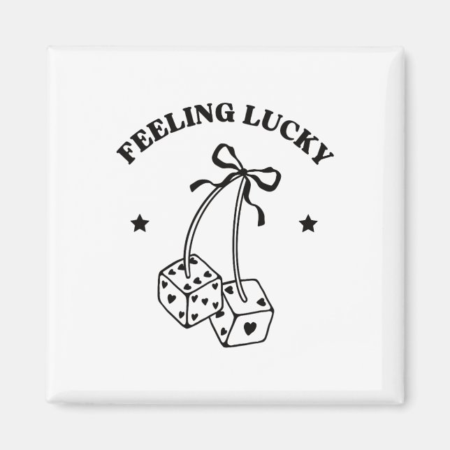 Feeling Lucky Retro Dice Valentine Cute Hearts Rib Magnet (Front)