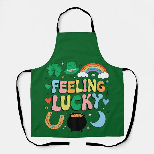 Feeling Lucky St Patricks Day Charm Irish Shamrock Apron (Front)