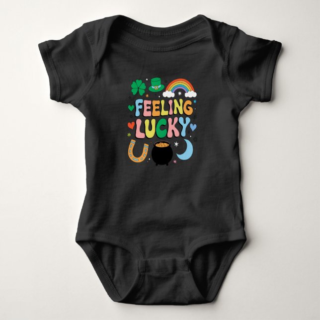 Feeling Lucky St Patricks Day Charm Irish Shamrock Baby Bodysuit (Front)