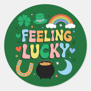 Feeling Lucky St Patricks Day Charm Irish Shamrock Classic Round Sticker