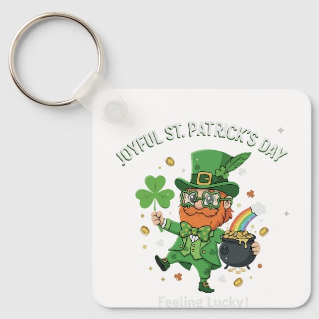 Feeling Lucky St. Patrick's Day Cute Leprechaun  Key Ring (Front)