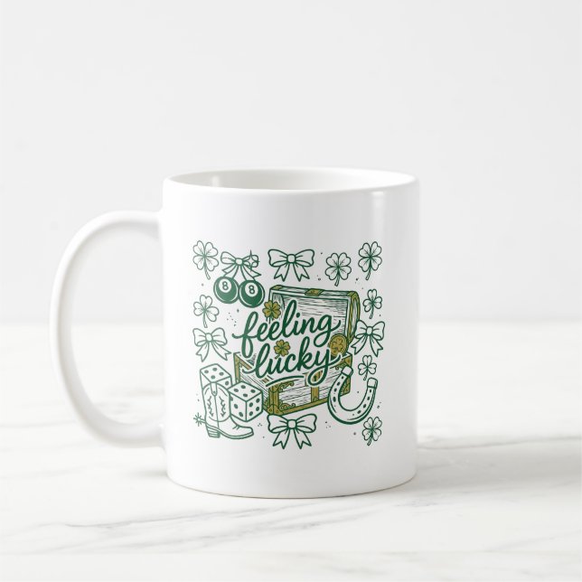 Feeling Lucky St. Patrick's Day Festive Typography Coffee Mug (Left)