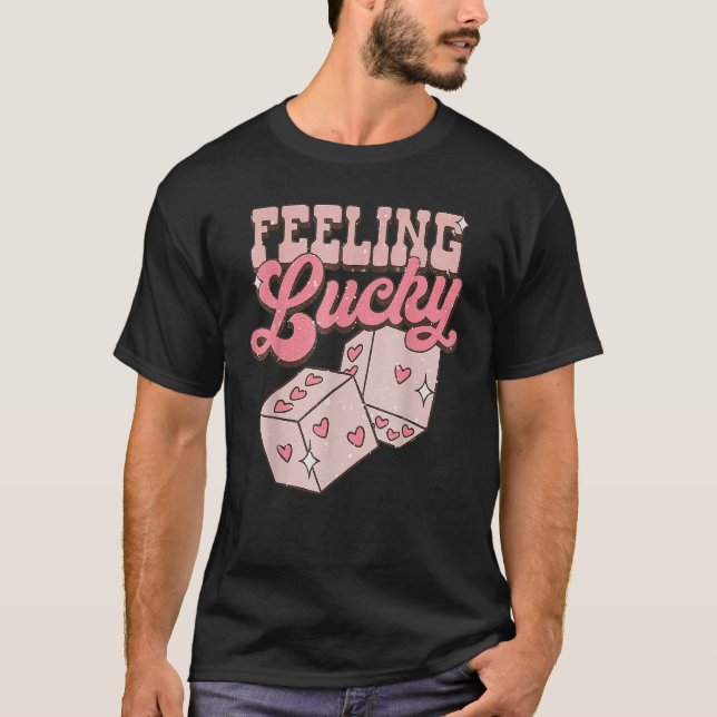 Feeling Lucky Valentines Day Cute Hearts Girls Boy T-Shirt (Front)