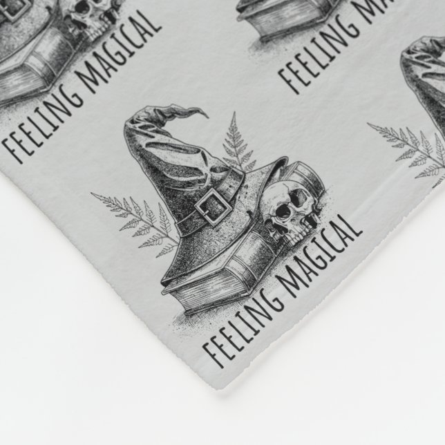 Feeling Magical Witches Spell Book and Skull Fleece Blanket (Corner)