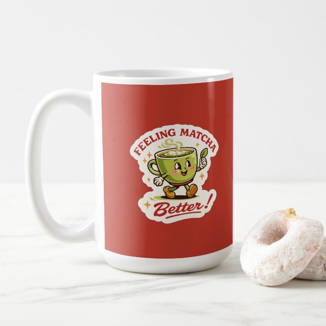 Feeling Matcha Better – Matcha Latte Pun Retro Coffee Mug (With Donut)