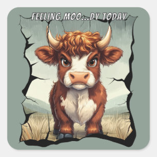 Feeling Moody Today Highland Cow Square Sticker
