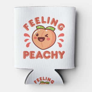 Feeling Peachy Peach Fruit Happy Kawaii Can Cooler