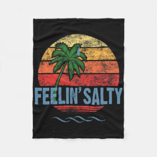 Feeling Salty Island Vacation Surfing Palm Retro B Fleece Blanket