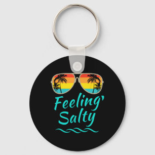Feeling Salty Island Vacation Surfing Palm Retro B Key Ring