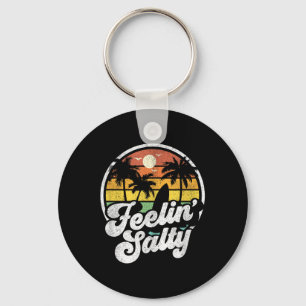 Feeling Salty Island Vacation Surfing Palm Retro B Key Ring