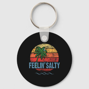 Feeling Salty Island Vacation Surfing Palm Retro B Key Ring