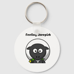 Feeling Sheepish Cute Sheep Cartoon with Funny Pun Key Ring