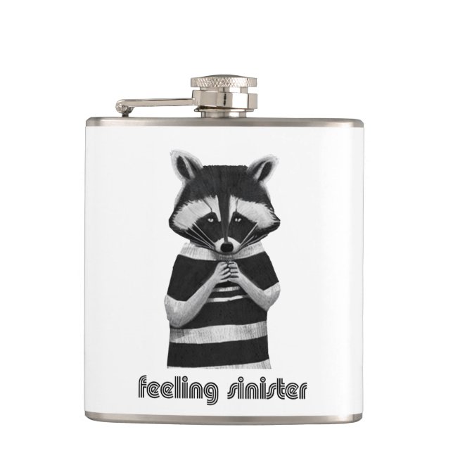 Feeling Sinister Funny Racoon Hip Flask (Front)