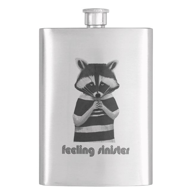 Feeling Sinister Funny Racoon Hip Flask (Front)