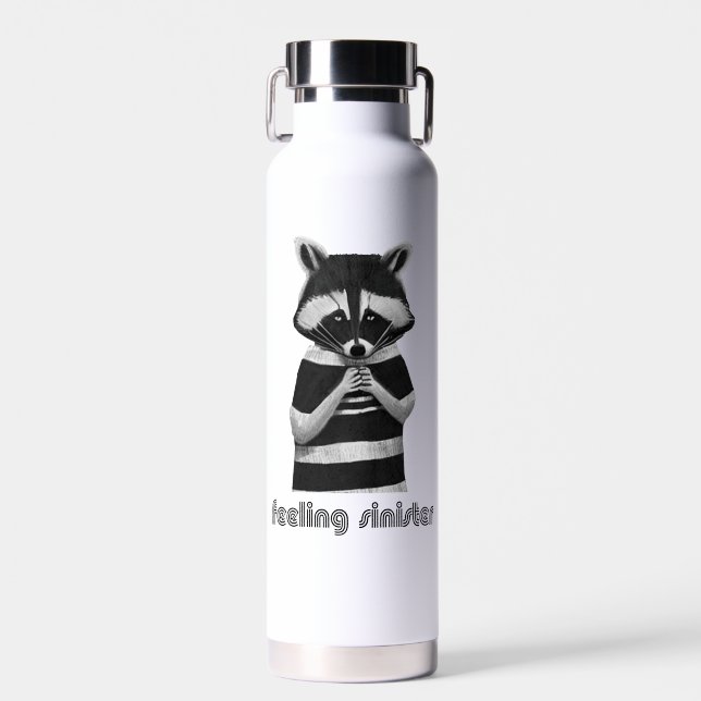 Feeling Sinister Funny Racoon Water Bottle (Front)