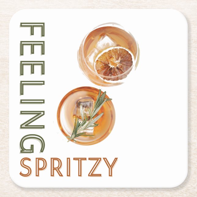 Feeling Spritzy Orange Cocktail Square Paper Coaster (Front)