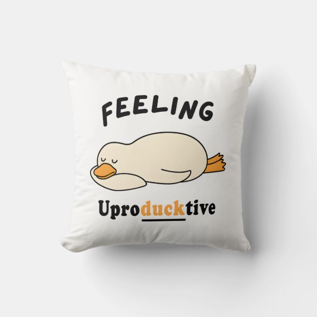 Feeling Unproductive Funny Sleeping Duck Meme Cushion (Front)