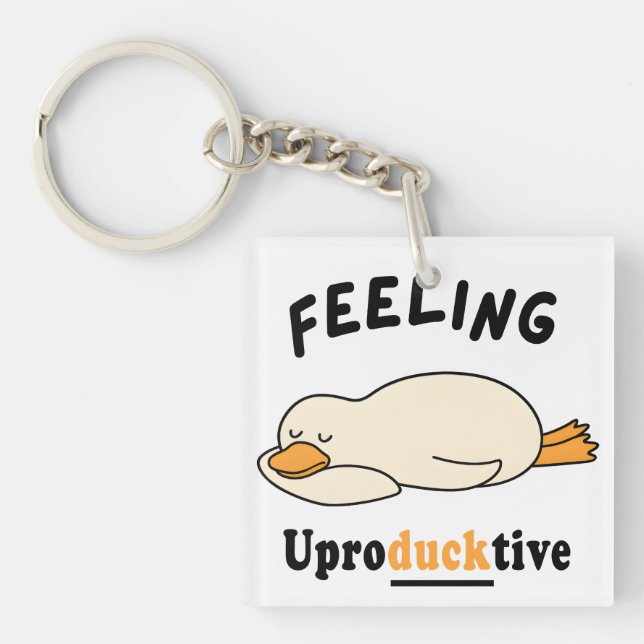 Feeling Unproductive Funny Sleeping Duck Meme Key Ring (Front)