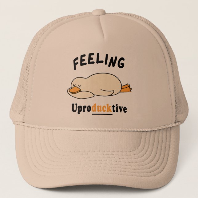 Feeling Unproductive Funny Sleeping Duck Meme Trucker Hat (Front)