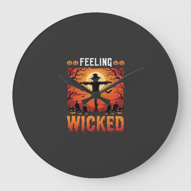 Feeling Wicked Halloween Scarecrow Design_1 Large Clock (Front)