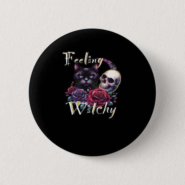 Feeling Witchy Black Cat Classic T-Shirt 6 Cm Round Badge (Front)