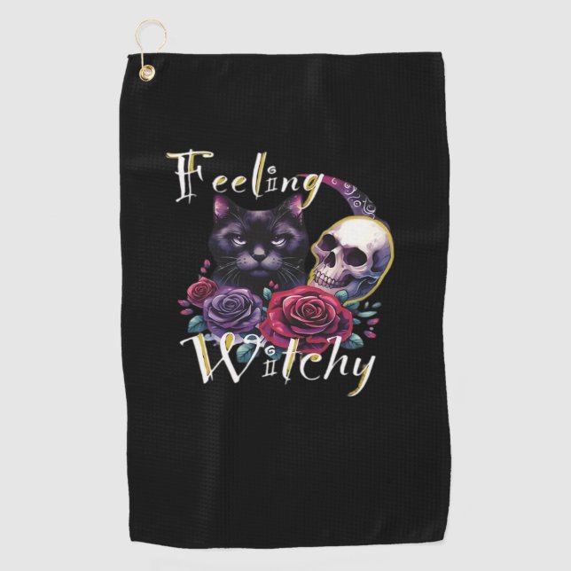 Feeling Witchy Black Cat Classic T-Shirt Golf Towel (Front)