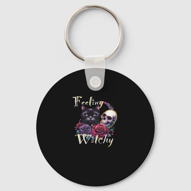 Feeling Witchy Black Cat Classic T-Shirt Key Ring (Front)