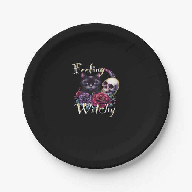 Feeling Witchy Black Cat Classic T-Shirt Paper Plate (Front)