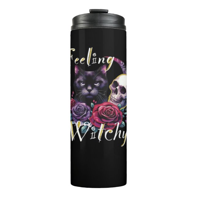 Feeling Witchy Black Cat Classic T-Shirt Thermal Tumbler (Front)