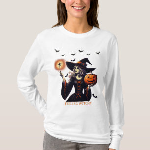 Feeling Witchy- Exotic Witch, Bats, Jack O'lantern T-Shirt