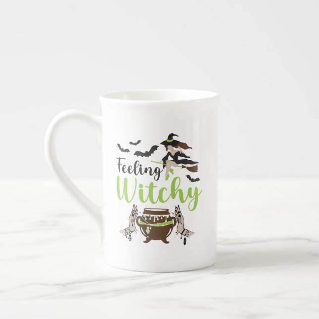 Feeling witchy Magic Halloween Bone China Mug (Left)