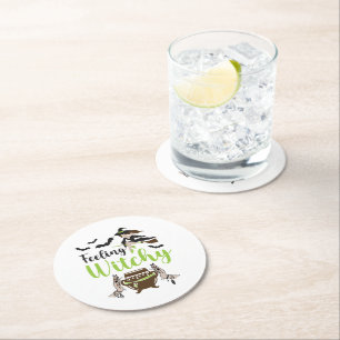 Feeling witchy Magic Halloween Round Paper Coaster