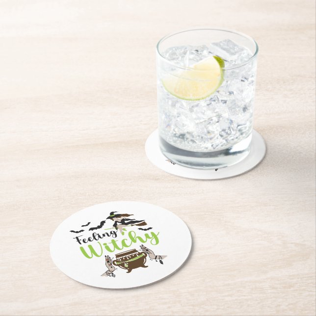 Feeling witchy Magic Halloween Round Paper Coaster (Insitu)