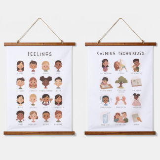 Feelings Chart, Calming Techniques Hanging Tapestry