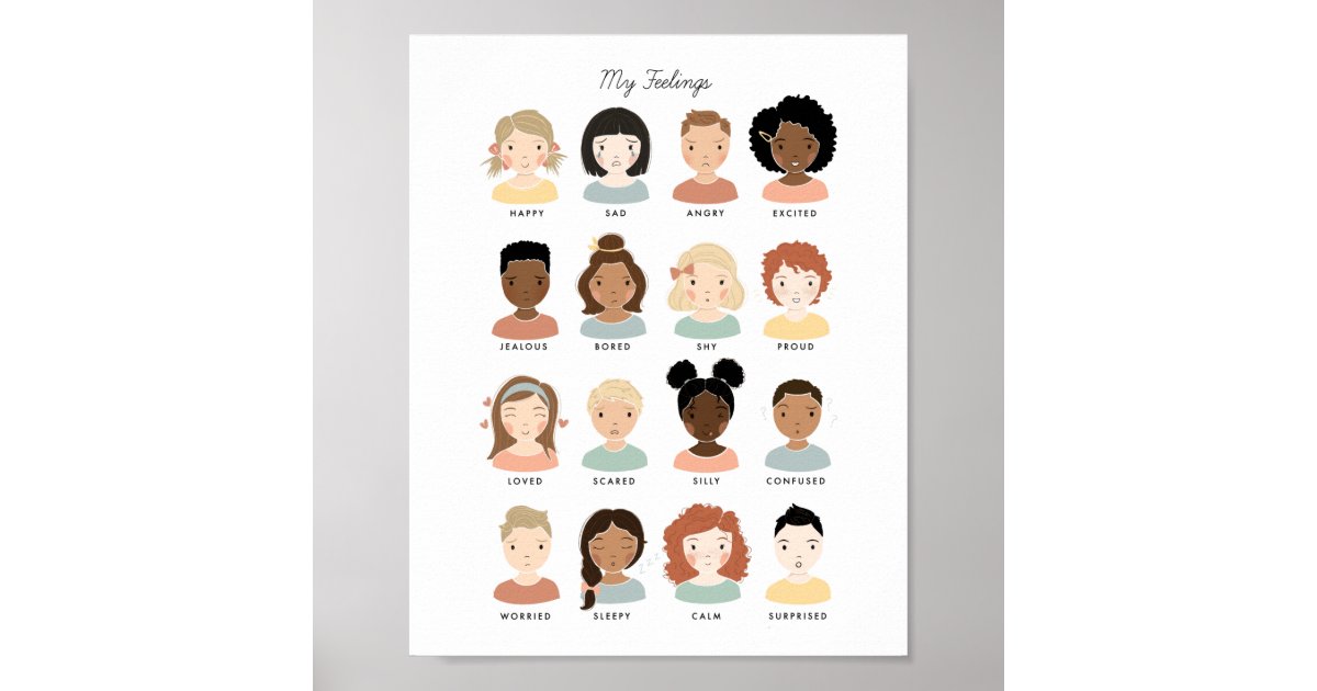 Feelings Emotions Chart Classroom Playroom Art | Zazzle