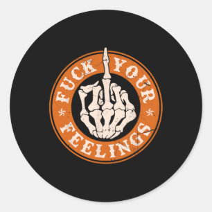Feelings Halloween Skeleton Hand Middle Finger  Classic Round Sticker