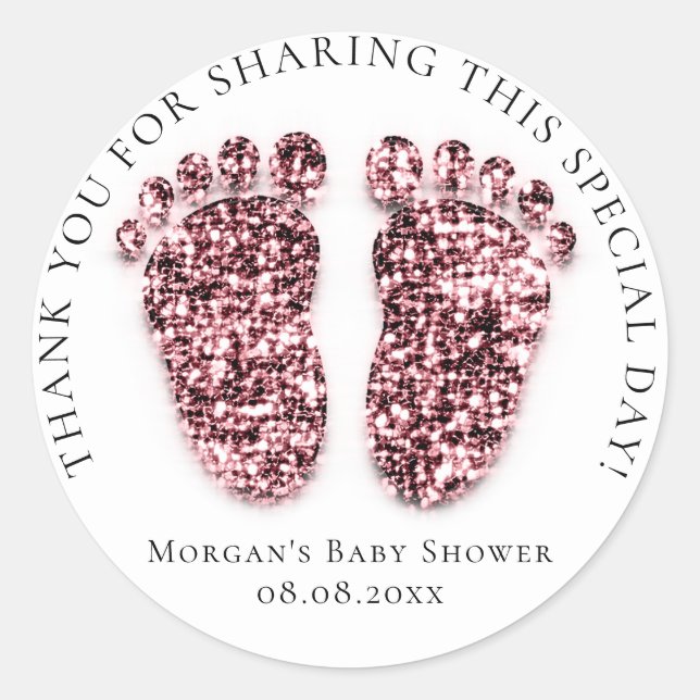 Feet Baby Shower Favour Thank Glitter Grey Burgund Classic Round Sticker (Front)