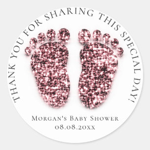 Feet Baby Shower Favour Thank Glitter Grey Burgund Classic Round Sticker