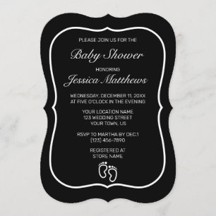 Feet Modern Black Minimalist Baby Shower Invitation
