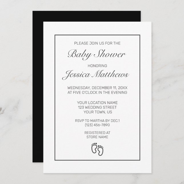 Feet Modern Minimalist White Baby Shower Invitation (Front/Back)