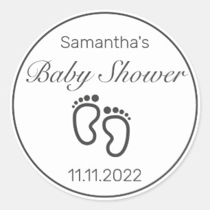 Feet Modern Minimalist White Black Baby Shower Classic Round Sticker