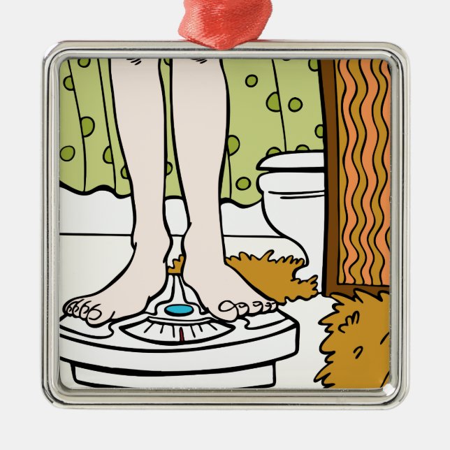 Feet Standing on Bathroom Scale Cartoon Metal Tree Decoration (Front)