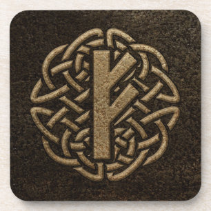Fehu Rune Ancient Metal Embossed Amulet Coaster