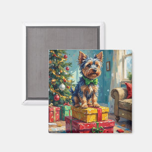 Feisty Australian Terrier King of Christmas Gifts  Magnet